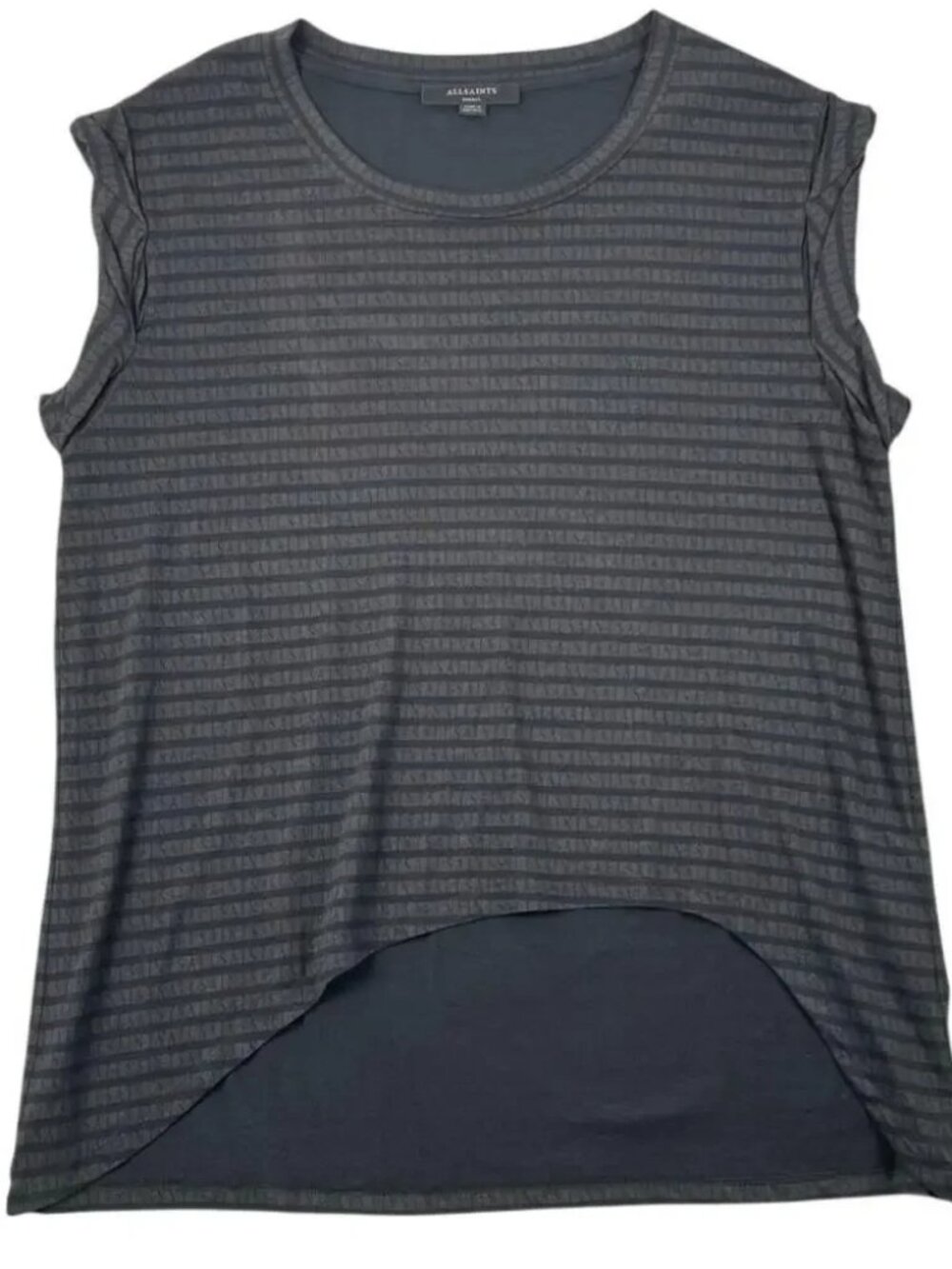 AllSaints Sanza Stripe Sleeveless Hi Low Tank Top Minimalist Streetwear - S